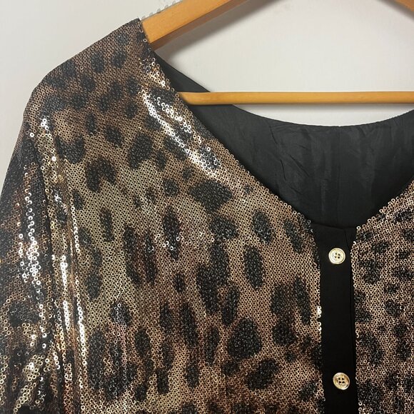 Michael Kors Animal Print Sequin Top Gold Black 10 - Picture 4 of 5